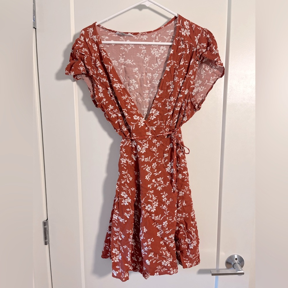 Wrap sun dress red floral soft size s